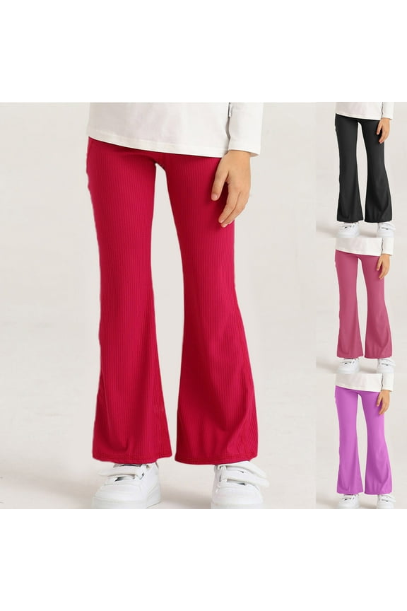 Girls Flare Leggings High Waist Pockets Flare Leg Versatile Wear Stretchy Breathable Comfy Casual Trousers for Girls 6-16 Years