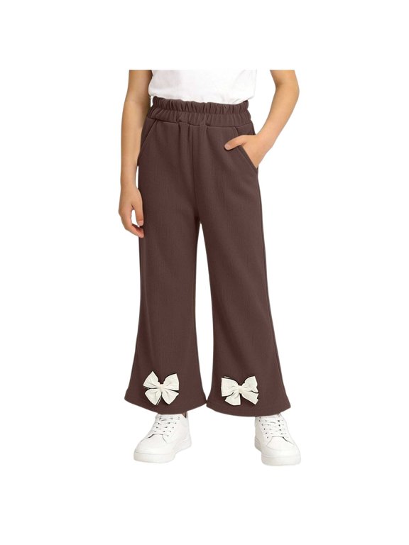 Girls Flare Pants Butterfly Bow Micro Flared Leggings with Pockets Casual Fit Stretchy Summer 1-15 Years