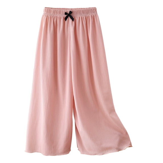WRKEKC Girls Flare Pants Summer Casual Loose Bow Wide Leg Ice Silk Thin Long Pants for Girls 6 Months - 9 Years