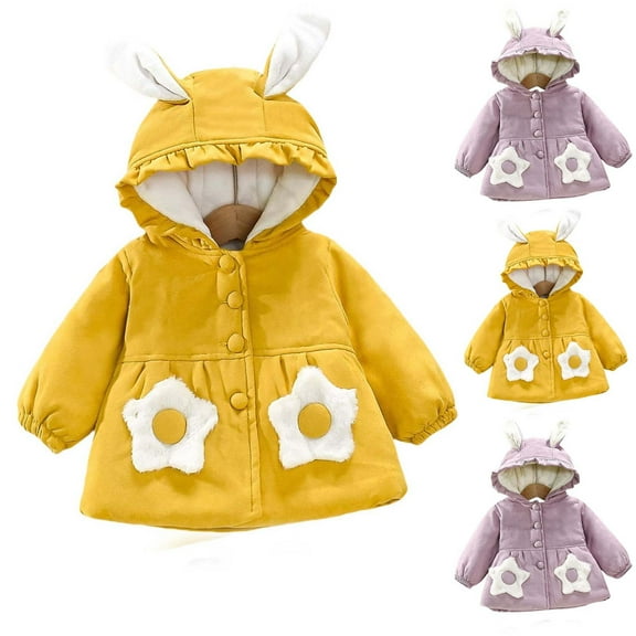 WRKEKC Girls Fleece Jacket Ear Hooded Egg Print Pocket for Girls 1-6 Years Warm Cozy Winter Outerwear Jackets