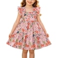thumbnail image 1 of WRKEKC Girls Floral Dress Short Sleeve Cherry Bow Print Flounce Hem Layered Square Neck Dress Soft for 2-11 Years, 1 of 6