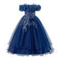 thumbnail image 1 of WRKEKC Girls Floral Dress Sleeveless One Shoulder Sequin Sparkle Tulle Wedding Pageant Gown Breathable for 7-13 Years, 1 of 6