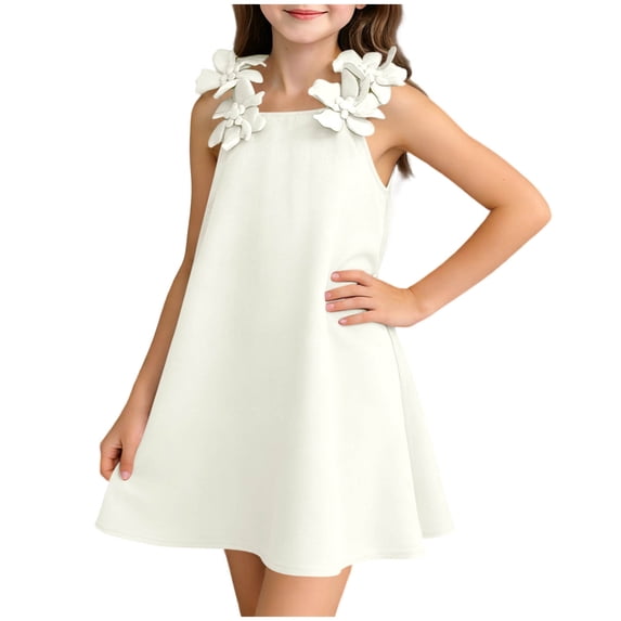 WRKEKC Girls Floral Dress Sleeveless Round Neck Floral Print Soft Breathable Comfortable Cotton Fabric Lightweight Daily 1-8 Years