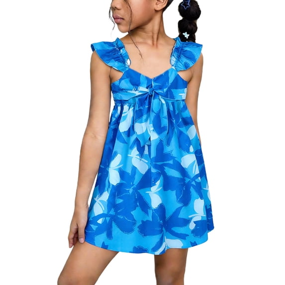 WRKEKC Girls Floral Dress Sleeveless V-Neck Floral Print Soft Breathable Comfortable Cotton Fabric Lightweight Stylish 8-12 Years