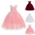 thumbnail image 1 of WRKEKC Girls Formal Dress Sleeveless V Neck Tulle Gown with Appliqué Beads Princess Style Ball Gown for 7-14 Years Kids, 1 of 9