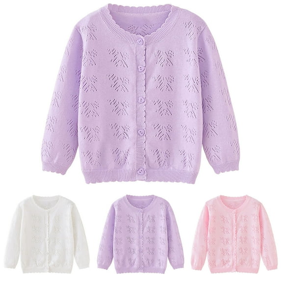 WRKEKC Girls Hollow Out Knitted Cardigan Long Sleeve Button-up Coat for 18Months-6Years Infants Fall Spring Casual Wear Outerwear