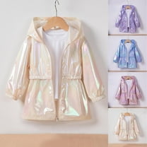 WRKEKC Girls Jacket Iridescent Print Hooded Jacket for Girls 3-8 Years Old Lightweight Full Zip Casual Outerwear Fall Winter Jackets