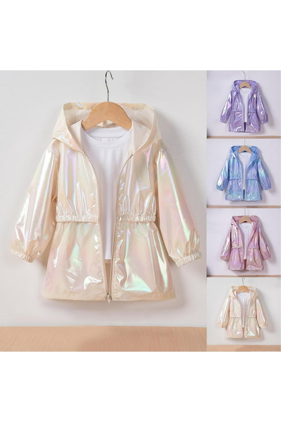 Girls Jacket Iridescent Print Hooded Jacket for Girls 3-8 Years Old Lightweight Full Zip Casual Outerwear Fall Winter Jackets