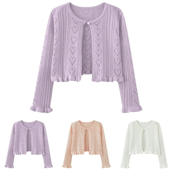 WRKEKC Girls Knitted Crop Cardigan Button-up Lightweight Coat for 12 Months-9 Years Girls Fall Spring Casual Daily Wear Outerwear