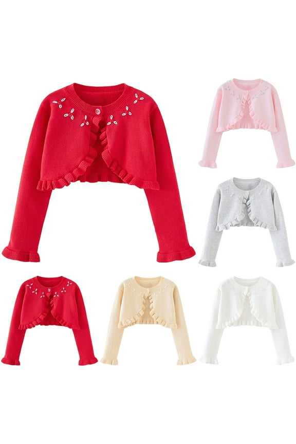 Girls Knitted Crop Cardigan Button-up Lightweight Coat for 12 Months-9 Years Girls Fall Spring Casual Daily Wear Outerwear