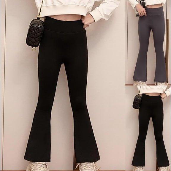 WRKEKC Girls Leggings Flared Hem Fleece Lined High Waist Soft Stretchable Comfy Warm Daily Loungewear Pants for Girls 6-16 Years Fall Winter Casual Wear