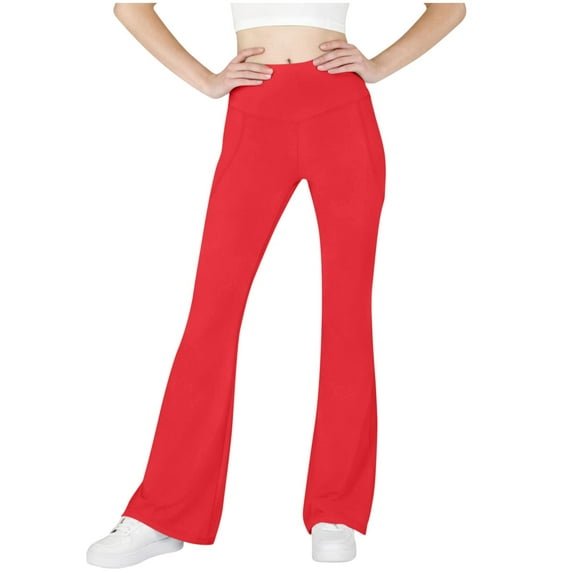 WRKEKC Girls Leggings High Waist Yoga Pants Childrens Casual Flare Pants Athletic Pants Girls Dance Pants Pockets Long Pants for Big Girls 6-15 Years