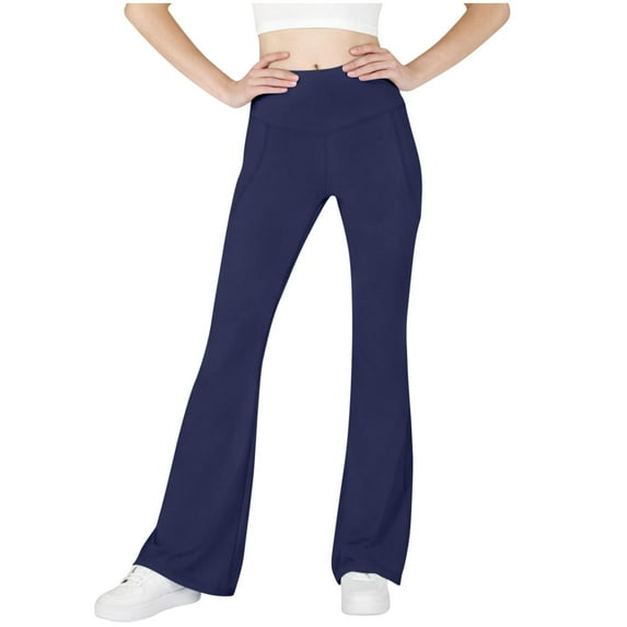 WRKEKC Girls Leggings High Waist Yoga Pants Childrens Casual Flare Pants Athletic Pants Girls Dance Pants Pockets Long Pants for Big Girls 6-15 Years