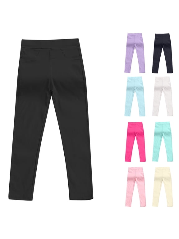 Girls Leggings Skinny Fitting Elastic Waist Candy Color Stretchy Comfy Breathable Everyday Casual Pants for Girls 3-10 Years Spring Summer Wear