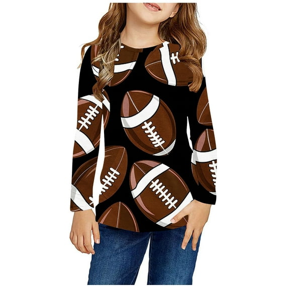 WRKEKC Girls Long Sleeve Shirts, Girls' Long Sleeve Tees, Boys and Girls 3-14 Years Long Sleeve Shirts Sport Print Pullover Basic T-Shirts