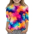 thumbnail image 1 of WRKEKC Girls Long Sleeve T-Shirts, Boys Long Sleeve Shirts, Boys' and Girls' Fall Casual Shiny Print 3/4 Sleeve Round Neck Pullover Basisc Shirt, 1 of 5