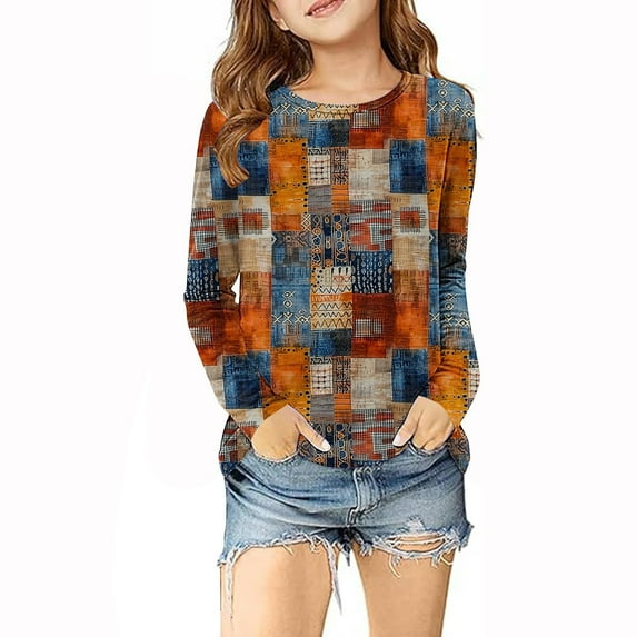 WRKEKC Girls Long Sleeve T-Shirts, Boys Long Sleeve Shirts, Girls' Fall Casual Long Sleeve Solid Color Lightweight Cute Crew Neck Blouses Basic Shirts