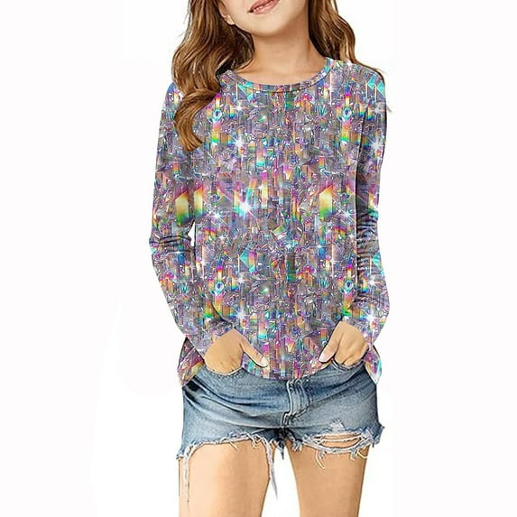 WRKEKC Girls Long Sleeve T-Shirts, Boys Long Sleeve Shirts, Girls' Fall Casual Long Sleeve Solid Color Lightweight Cute Crew Neck Blouses Basic Shirts