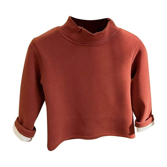 WRKEKC Girls Long Sleeve Tees Casual Solid Color Ruffled Semi Turtleneck Soft Warm Cozy Thickened Base Layer Pullover for Fall Winter 1-12 Years