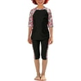 thumbnail image 1 of WRKEKC Girls One Piece Rash Guard Hawaiian Print Short Sleeve Zip Front Surfing Swimsuit 4-12 Years, 1 of 6