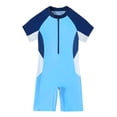 thumbnail image 1 of WRKEKC Girls One Piece Swimsuit Color Block Short Sleeve Zip Sporty Swimwear Sun Protection 3-16 Years, 1 of 8