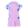 thumbnail image 1 of WRKEKC Girls One Piece Swimsuit Printed Short Sleeve Zip Front with Boyleg Bottom Sun Protective 4-13 Years, 1 of 9