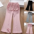 thumbnail image 1 of WRKEKC Girls Pants Flare Leg Mid Waist Button Pocket Elastic Waist Stretchy Comfy Everyday Trousers for Girls 3-12 Years Fall Winter Casual Wear, 1 of 5