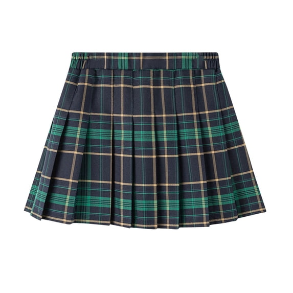 WRKEKC Girls Pleated Skirt Elastic Waist with Liner Plaid Soft Breathable Comfortable Cotton Fabric Lightweight Casual Daily 9-16 Years
