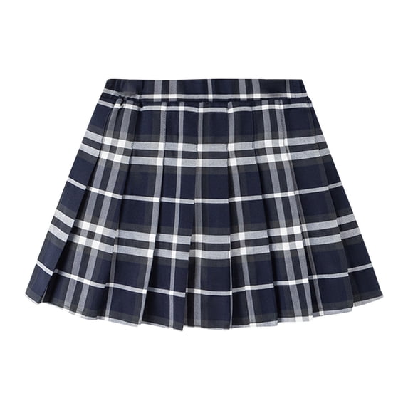 WRKEKC Girls Pleated Skirt Elastic Waist with Liner Plaid Soft Breathable Comfortable Cotton Fabric Lightweight Casual Daily 9-16 Years
