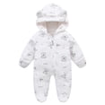 thumbnail image 1 of WRKEKC Girls Rompers Hooded Bear Ear Long Sleeve Zipper Pocket PAW Decor Plush Warm One Piece Outfit For Daily Wear 0‑12 Months, 1 of 3