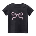 thumbnail image 1 of WRKEKC Girls Short Sleeve T-Shirts, Summer Tops for Girls, Boys and Girls Summer Casual Bow Print Sports Breathable Crew Neck Short Sleeve T-Shirts, 1 of 3