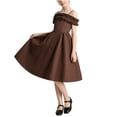thumbnail image 1 of WRKEKC Girls Summer Dress Off Shoulder Spaghetti Strap Ruffle Trim Fit and Flare Dress Elegant French Style for Parties and Events Girls 8-13 Years, 1 of 9