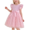 thumbnail image 1 of WRKEKC Girls Summer Dress Ruffle Sleeve Tulle Princess Dress with Bow Casual Party Dress for Girls 3-10 Years, 1 of 6