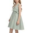 thumbnail image 1 of WRKEKC Girls Summer Dress Sleeveless V-Neck Linen Blend Princess Dress with Side Bow Casual for Girls 1-7 Years, 1 of 5