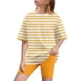 thumbnail image 1 of WRKEKC Girls Summer Outfits, Casual Outfits for Girls, Children's Trendy Casual Striped Print Eastic Loose Short Sleeve T-Shirt and Shorts Breathable Athletic Outfit, 1 of 8
