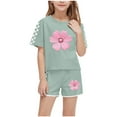 thumbnail image 1 of WRKEKC Girls Summer Outfits, Casual Sets for Little Girls, Trendy Girls' Casual Short Sleeve Round Neck Collar Botton Printed Short Pants Sets, 1 of 8