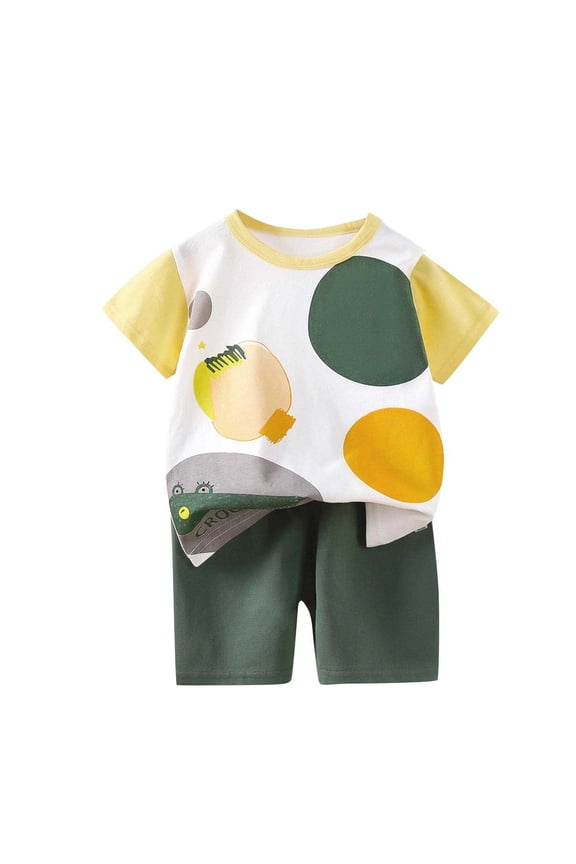 Girls Summer Outfits, Girls 2 Piece Casual Outfits, Boys Girls Summer Round Neck Short Sleeve Set Home Clothes Two-piece Cute Printed T-Shirt Shorts