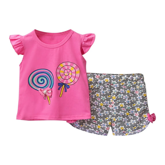 WRKEKC Girls Summer Outfits, Girls 2 Piece Casual Outfits, Girls' Summer Printing Comfortable Round-Neck Tank Top Sets For Kids