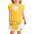 thumbnail image 1 of WRKEKC Girls Summer Outfits Kids Floral Appliqué Ruffle Sleeve Top and Skirt 2 Piece Set for Toddler Girls 6 Months-3 Years, 1 of 9