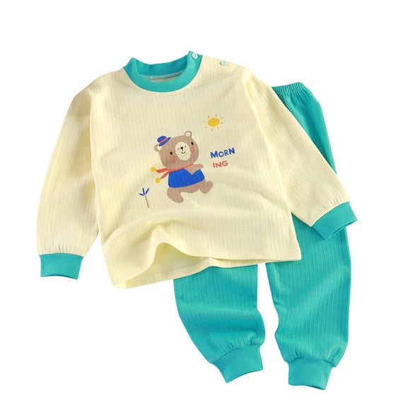 WRKEKC Girls Summer Outfits Print Long Sleeve Crew Neck Top Elastic Waist Pants Pajama Set Loungewear for Kids 0-8 Years
