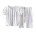 thumbnail image 1 of WRKEKC Girls Summer Outfits Short Sleeve Polka Dot Top Cropped Pants Casual Daily Soft Cotton Two Piece 1-11 Years, 1 of 8