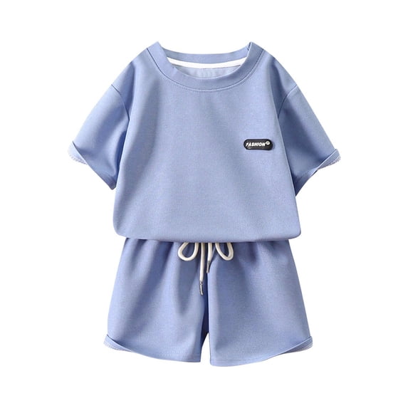 WRKEKC Girls Summer Outfits Short Sleeve Round Neck Textured Top and Shorts Loose Fit Set for 6 Months-8 Years
