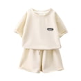 thumbnail image 1 of WRKEKC Girls Summer Outfits Short Sleeve Round Neck Textured Top and Shorts Loose Fit Set for 6 Months-8 Years, 1 of 3