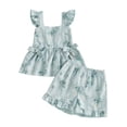 thumbnail image 1 of WRKEKC Girls Summer Outfits Sleeveless Square Neck Floral Print Vest with Flutter Sleeve and Ruffled Shorts Set for 6 Months-3 Years, 1 of 7