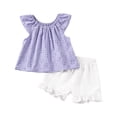thumbnail image 1 of WRKEKC Girls Summer Outfits Solid Color Ruffle Sleeve Eyelet Top Ruffle Hem Shorts Set Casual for Kids 0-6 Years, 1 of 7