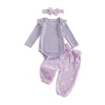 thumbnail image 1 of WRKEKC Girls Summer Outfits Striped Flutter Sleeve Long Sleeve Round Neck Romper Daisy Print Pants Set 0-2 Years, 1 of 6