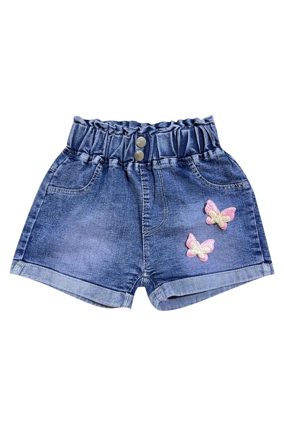Girls Summer Shorts Denim Shorts with Bow Design Casual Outer Wear Pants Lightweight Denim Fabric 2-7 Years