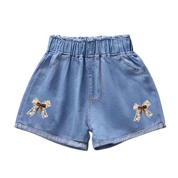 WRKEKC Girls Summer Shorts Printed Denim Shorts with Functional Pockets Casual Everyday Wear Comfortable for 3-10 Years
