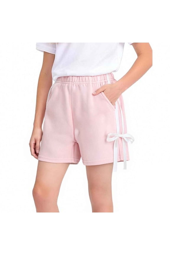 Girls Summer Shorts with Bow Design Outer Wear Sport Casual Shorts Solid Color Lightweight Fabric 6 Months-7 Years