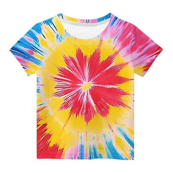 WRKEKC Girls Summer T-Shirts, Casual T-Shirts for Girls, Children's Short Sleeve Multicolor Printed Pattern Round Neck Short Sleeve Casual T-Shirt Top